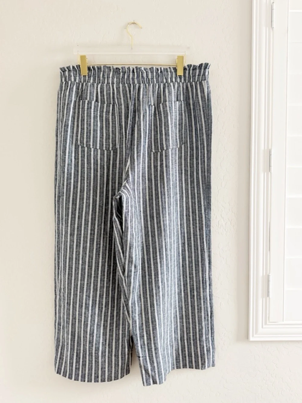 Knox Rose Linen Blend Striped Wide Leg Paper-bag Boho Belted Pants Size XXL - Picture 4 of 7